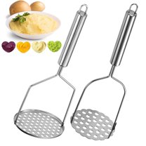 Bxaolu 2PCS Mashed Potato Masher - Stainless Steel Potato Smasher, Masher Integrated Kitchen Tools & Utensils for Avocado, Bean, Salad, Vegetables, Fruit, Food, Silver