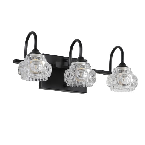 ACE-LIGHTS,Retro 3-Light Bathroom Vanity Light Fixture with Crystal Glass Shades(Bulbs Not Included),Wall Mounted Lighting for Bathroom,Dressing Room,Powder Room and Vanity Mirror(Black）
