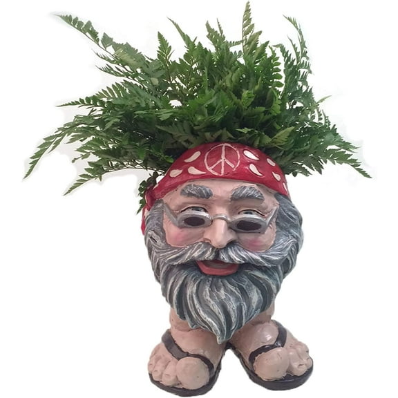 Homestyles 37489 Hippie Jerry Painted 13" Face Planter Garden Statue (Holds 4" Pot)