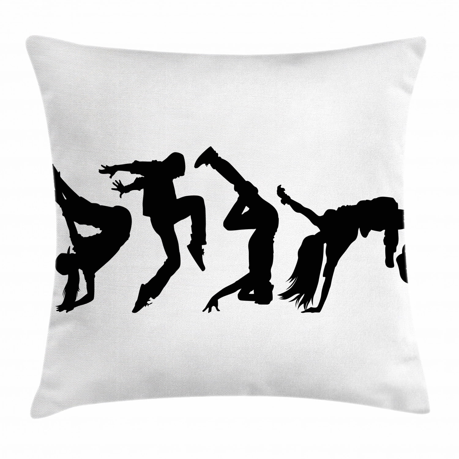 Hip Hop Throw Pillow Cushion Cover, Breakdancer Women Silhouettes Doing