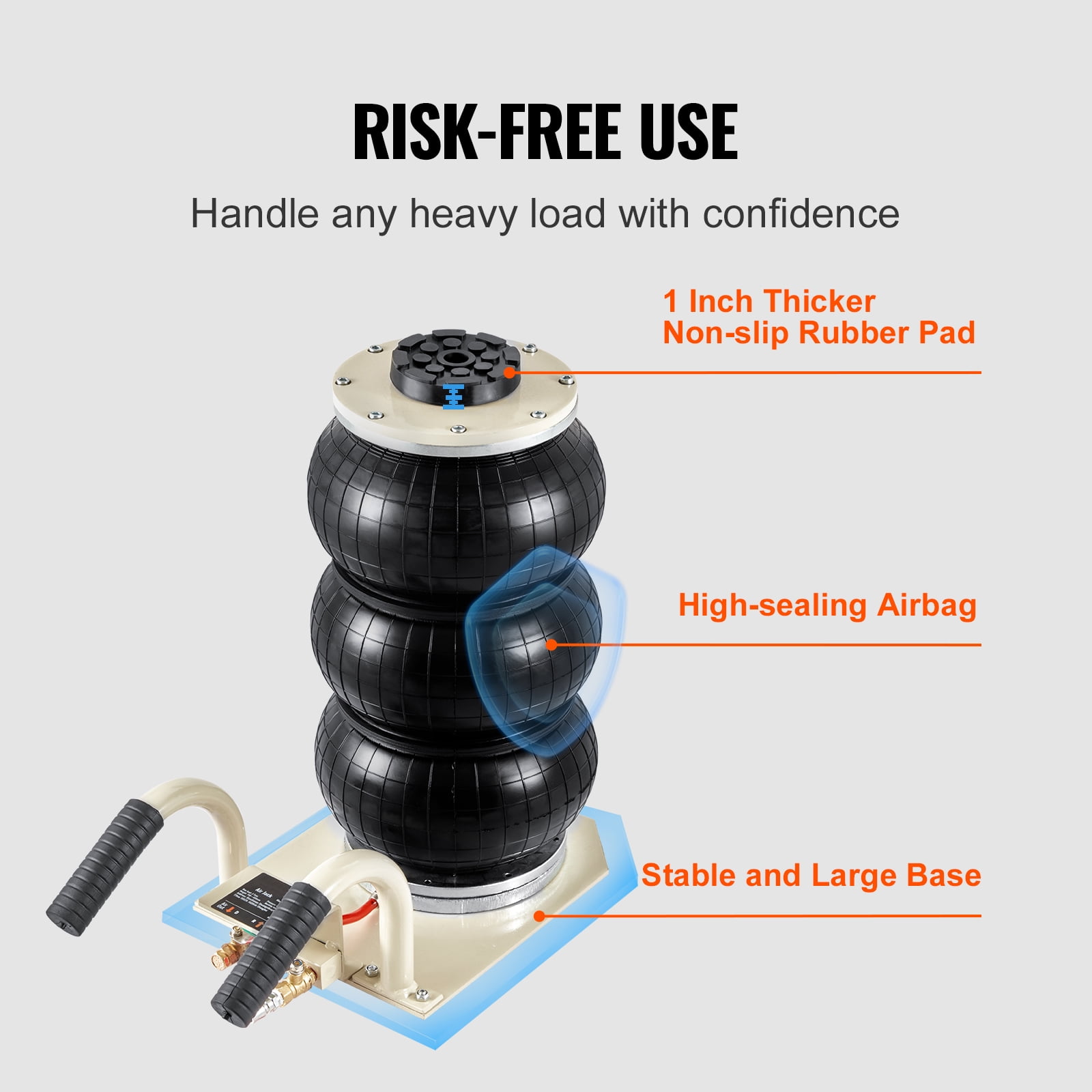 VEVOR Air Jack, 3 Ton/6600 lbs Triple Bag Air Jack, Airbag Jack with Six Steel Pipes, Lift up to 17.7 inch/450 mm, 3-5 s Fast Lifting Pneumatic Jack, with Short Handles for Car Repair, (white)