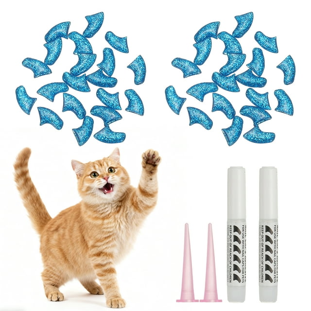Uxcell Cat Nail Caps, Cat Claw Covers with Adhesive Glue and Applicators, Kitten Claw Caps Soft Paws, (40 Pcs, S, Crystal Blue), Intended for Pet Tips / Nail Covers / Control Paws