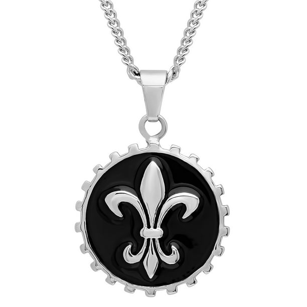 Brilliance Fine Jewelry Mens TwoTone Stainless Steel Fleurdelis Medallion Pendant Necklace