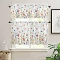thumbnail image 2 of 3PCS Kitchen Curtains Valance and Tiers Set Semi Sheer Kitchen Curtain Valance Window Spring Watercolor Flowers Leaves Tier & Valance Set Rod Pocket Valance Curtains, 54"x18"/27.5"x36"x2, 2 of 6