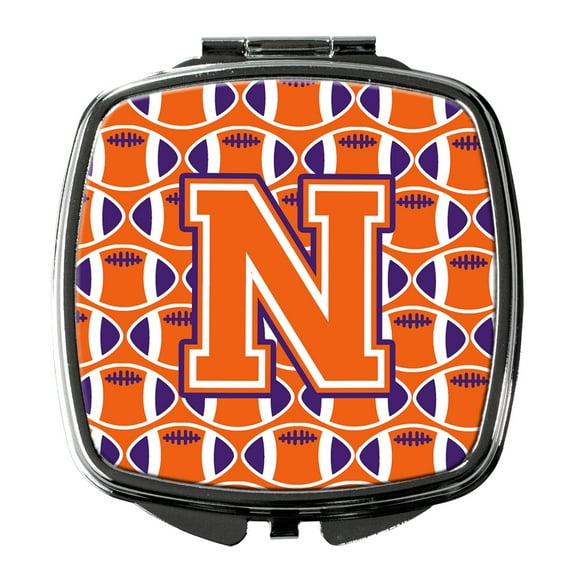 Letter N Football Orange White and Regalia Compact Mirror CJ1072-NSCM