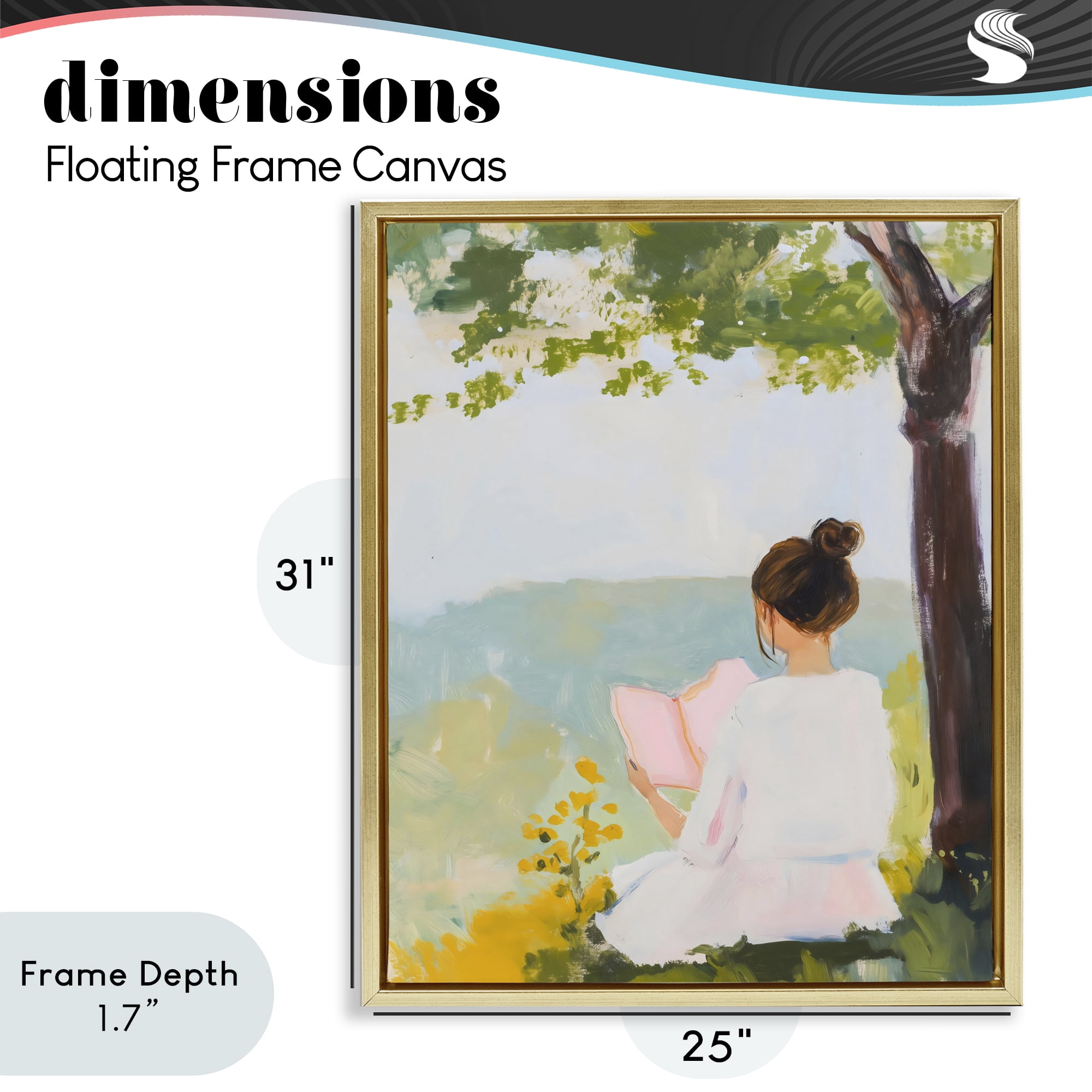 Stupell Industries Girl Reading in Nature Gold Framed Floater Canvas Wall Art, design by The Prints Vibe