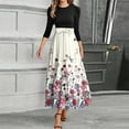 thumbnail image 2 of WTOBBY Women's Fashion Floral Pattern Belted Round Neck 3/4 Sleeve Midi Dress, Elegant Spliced Tunic Style Casual Wear for Summer Evening Events,Multicolor S, 2 of 4