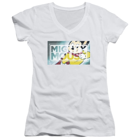 Mighty Mouse Mighty Rectangle Junior Women's V-Neck T-Shirt White