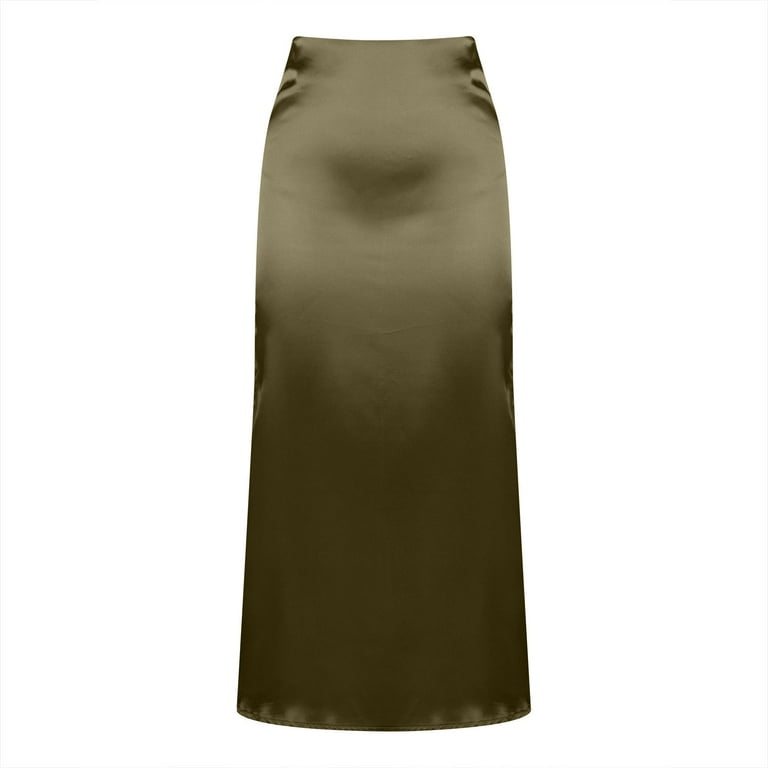 SMihono Women's Elegant Satin Skirts High Waisted Flared Casual