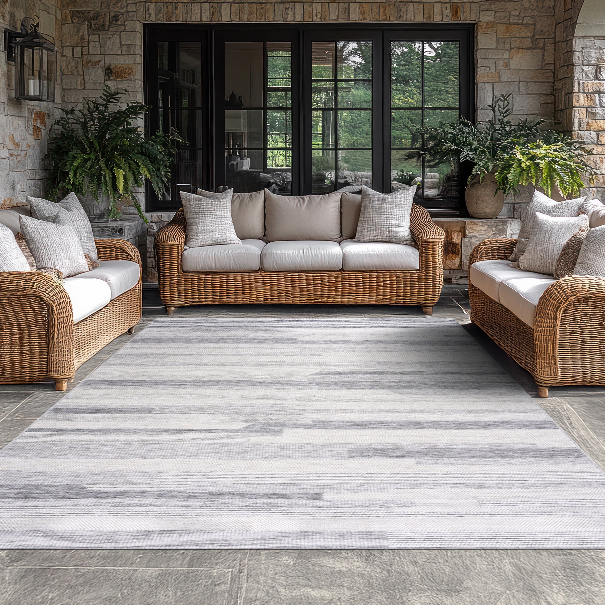 Bliss Rugs Bailey Transitional 5' x 7' Gray and Beige Indoor Outdoor Area Rug