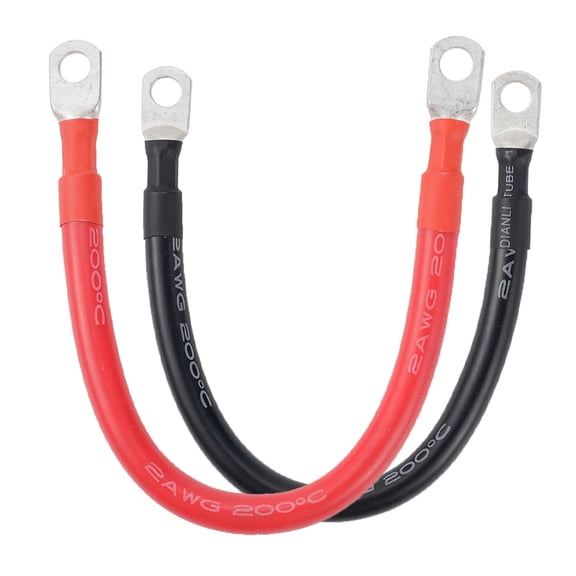 Hormy 2 AWG Battery Inverter Cables 1 FT 4 Gauge Pure Copper Red and Black Battery Cables with 3/8 in Lugs for Car Truck, Motorcycle, Solar, RV