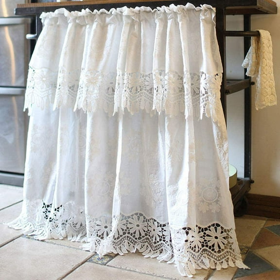 Nvzi Bohemian Floral Embroidered Cotton Cafe Tier Curtain (24"x33",White)