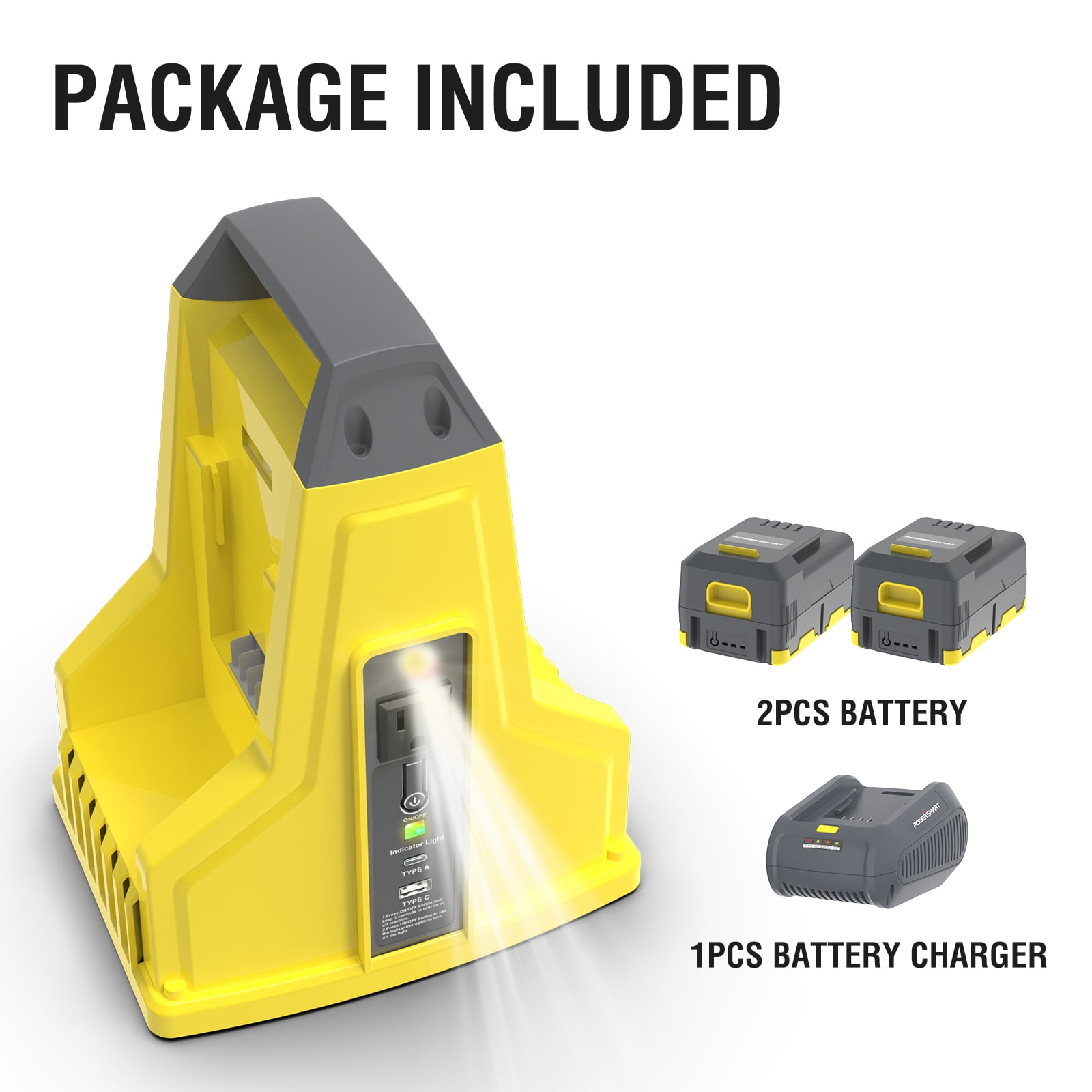 PowerSmart 300W Portable Power Station Inverter with 2PCS 40V Battery Replacement and Charger Outdoor DC input