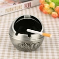 thumbnail image 3 of Metal Ashtray with Lids Smell Proof Globe-shape Windproof Cigarette Ashtray for Indoor Outdoor Smoking Ash Holder Tray Hand Stamped Pattern for Smokers Desktop Home Office 10*10CM-Pewter, 3 of 9