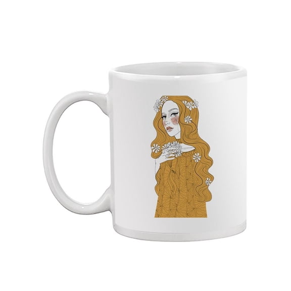 Beautiful Woman With Flowers Mug - Image by Shutterstock