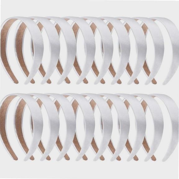 18 Pieces Satin Headbands 1 Inch Plain Headbands White Ribbon Headband Non-slip Satin Hard Headbands for Women and Girls