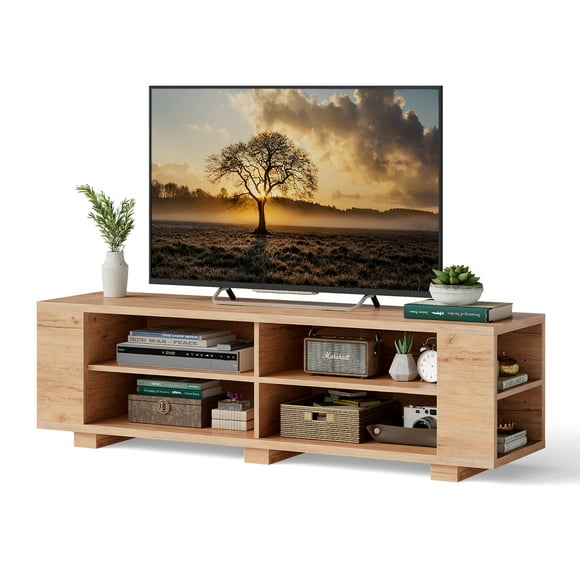 Costway 59" Wood TV Stand Console Storage Entertainment Media Center with Shelf Natural