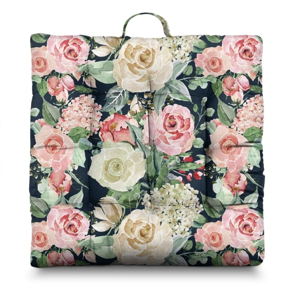 Spring Floral Floor Pillow 22 Inch Large Square Cushion, Pastel Flower Print, Plush for Meditation & Balcony