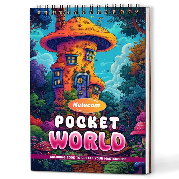 Netecom Pocket World Coloring Book Spiral Bound For Adults, A5 Wooden Cover, 30 Beautiful Coloring Pages of Miniature Landscapes for Stress Relief and Relaxation
