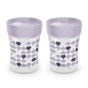 NUK Sip Trainer Cup with 3 Flow Speeds, 2 pack, Purple Hearts