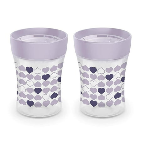 NUK Sip Trainer Cup with 3 Flow Speeds, 2 pack, Purple Hearts