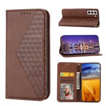 Dteck Case for Samsung Galaxy S22,Magnetic Leather Card Slots Wallet Case Shockproof Rubber Kickstand Cover with Wrist Strap,Brown