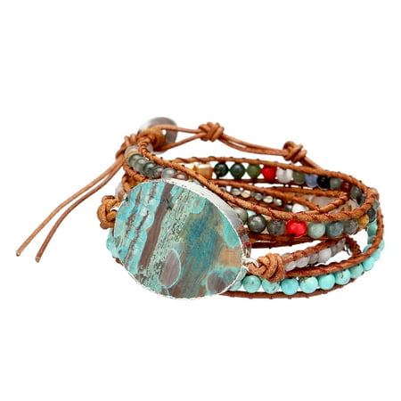 Ocean Jasper Stone - LuckyFine Women Ocean Jasper Stone Bracelet Multi Strand Wrap Around Bracelets Charm Heart Bohemian Bangle Jewelry for Mother, Ladies, Lover Gift