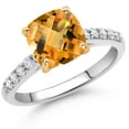 thumbnail image 2 of Gem Stone King 925 Silver and 10K Yellow Gold Yellow Citrine and White Lab Grown Diamond Engagement Ring for Women (2.20 Cttw, Cushion Checkerboard 8MM, Gemstone November Birthstone, Size 5), 2 of 4