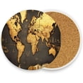 thumbnail image 2 of World Map Coaster, Drinks Round Absorbent Stone Set with Ceramic Stone and Cork Base, Tabletop Protection Mats and Cups Place for 4PCS Home Decor, 2 of 6