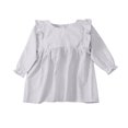 thumbnail image 2 of Little Girls Cotton Linen Dresses 2-8 Years Toddlers Kids Cute Long Sleeve Crewneck Solid Color Ruffle Pullover Peplum Dress, 2 of 3