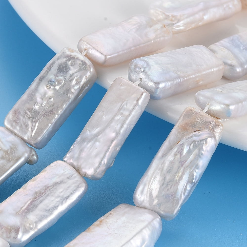 Natural Keshi Pearl Beads Strands Cultured Freshwater Pearl Rectangle Seashell Color 24~36x10~15x4~11mm Hole: 0.6mm about 11~15pcs/strand 14.76~15.75 inch(37.5~40cm)