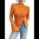 thumbnail image 3 of Camiseta de Larga Acampanada con Cuello Alto Y2K para Mujer, Ajustada con Ribete en Lechuga Naranja M, 3 of 9