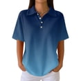 thumbnail image 3 of Women's Waffle Knit Polo Shirt Collared Short Sleeve Button Down Gradient Shirts Soft Breathable Lightweight Casual Summer Tee, 3XL, B05 Blue, 3 of 8