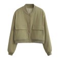 thumbnail image 1 of 2024 stand collar double pocket solid color motorcycle bomber jacket jacket jacket women 8BS9621, 1 of 6