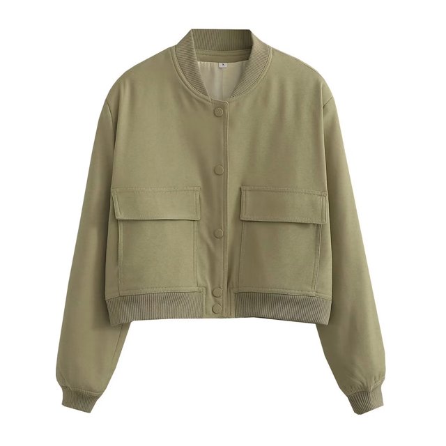 2024 stand collar double pocket solid color motorcycle bomber jacket jacket jacket women 8BS9621