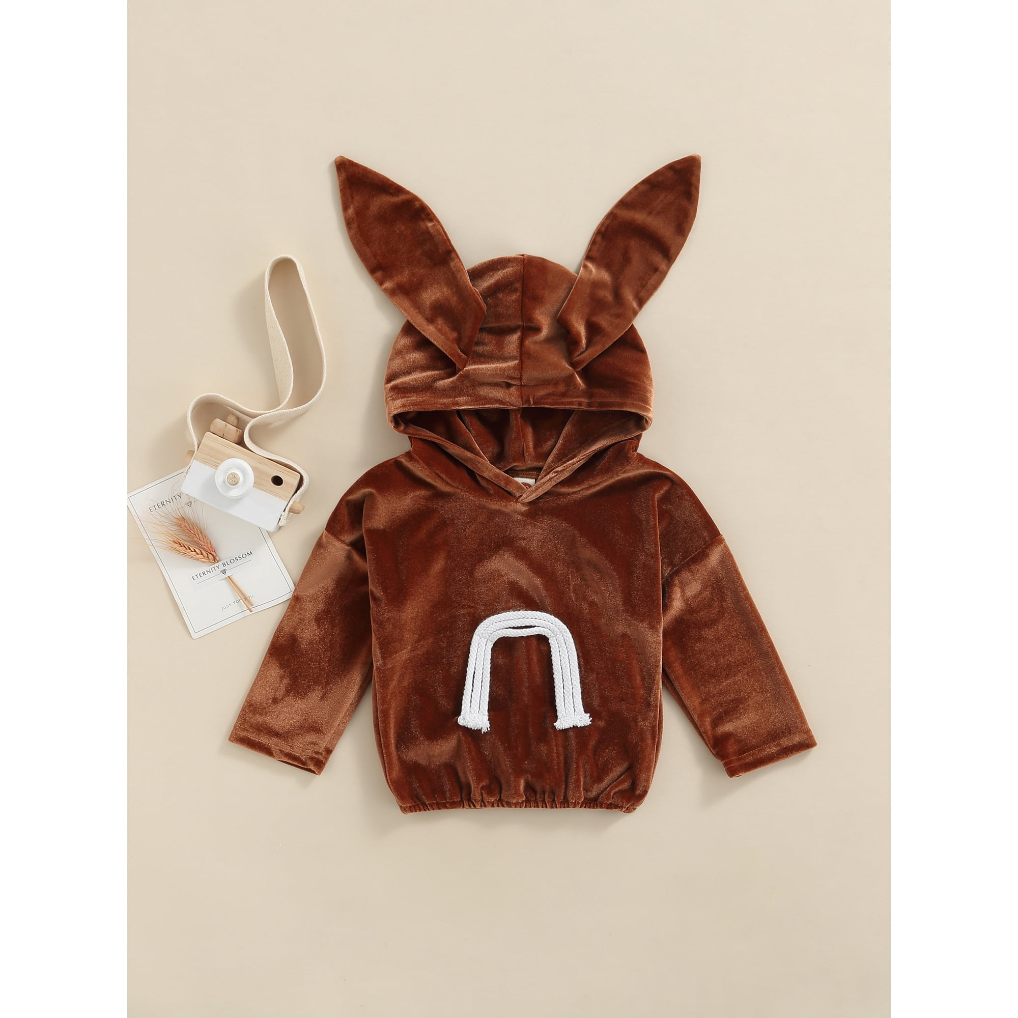 Xingqing Toddler Baby Girl Boy Cute Plain Bunny Crushed Velvet Lightweight Hoodie with Ears Hooded Tops Walmart