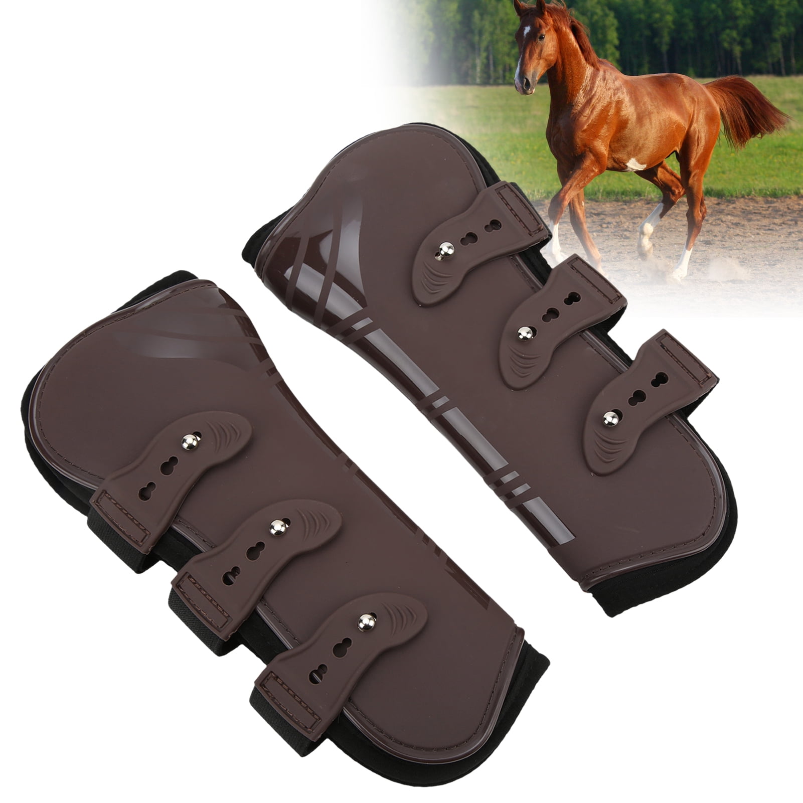 YAHHU 2Pcs PU Neoprene Horse Front Leg Guard Boots, Protective Equestrian Riding Jumping Tendon Support Boots with Hook & Loop Fastener, Brown, Size XL (10.24 inches / 26 cm)