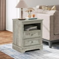 thumbnail image 2 of Nightstand with Charging Station, Farmhouse Night Stand with 2 Drawers, Bedside Cabinet for Bedroom, End Table Side Table with Storage (1, Ancient Grey), 2 of 8