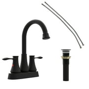 2-Handle Bathroom Sink Faucet Swivel Spout with Metal Drain Assembly and Faucet Supply Lines, Matte Black