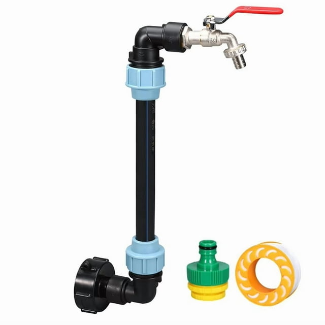 Adaptador Tanque IBC Cuello Cisne 3/4 Pulgada con Válvula Salida, Grifo Latón 2 Vías y Rosca Gruesa. Accesorio para IBC.
