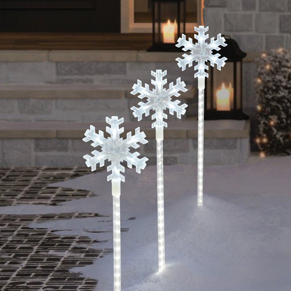 Christmas Joy Snowflake Pathway LED Lights, 5-Count, Cool White, 5 Count