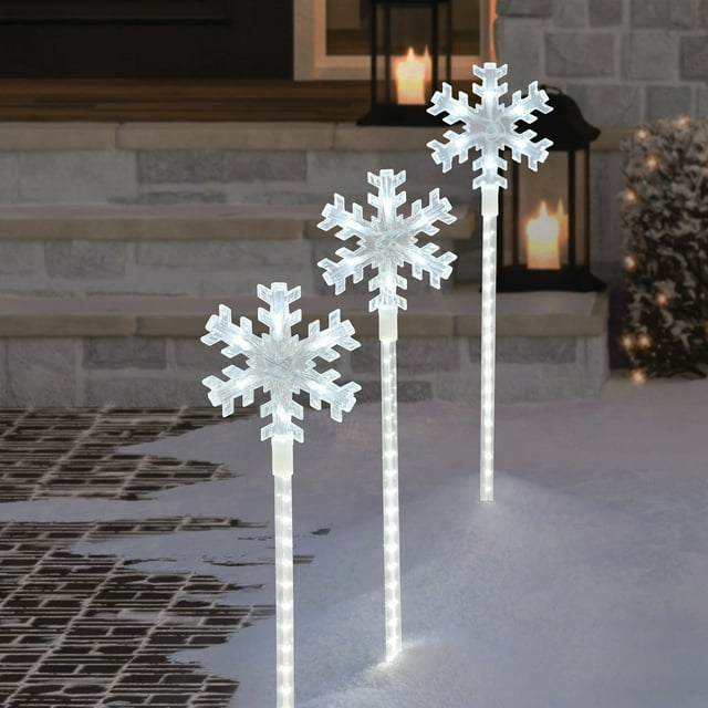 Christmas Joy Flocon de Neige Chemin LED Lumières, 5-Temps, Blanc Frais, 5 Temps