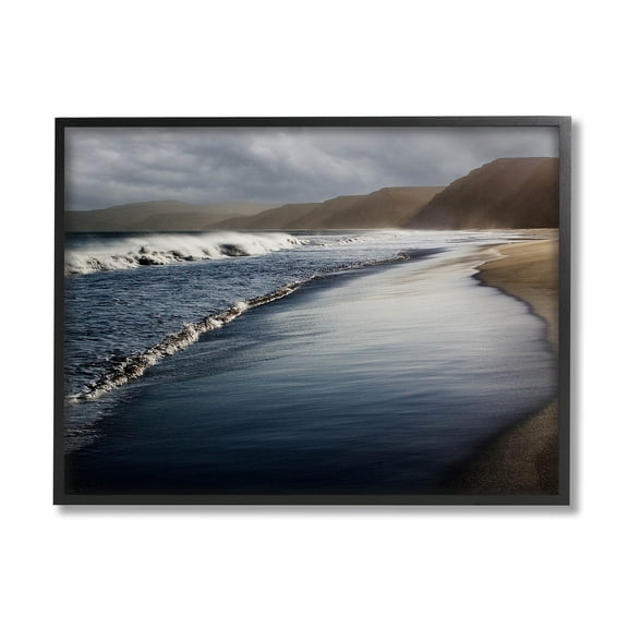 Beach Foam Rolling Waves Coastal Photograph Black Framed Art Print Wall Art