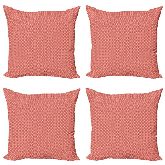 Ambesonne Moroccan Throw Pillow Cover 4 Pack, Tile Like, 16", Champagne Vermilion