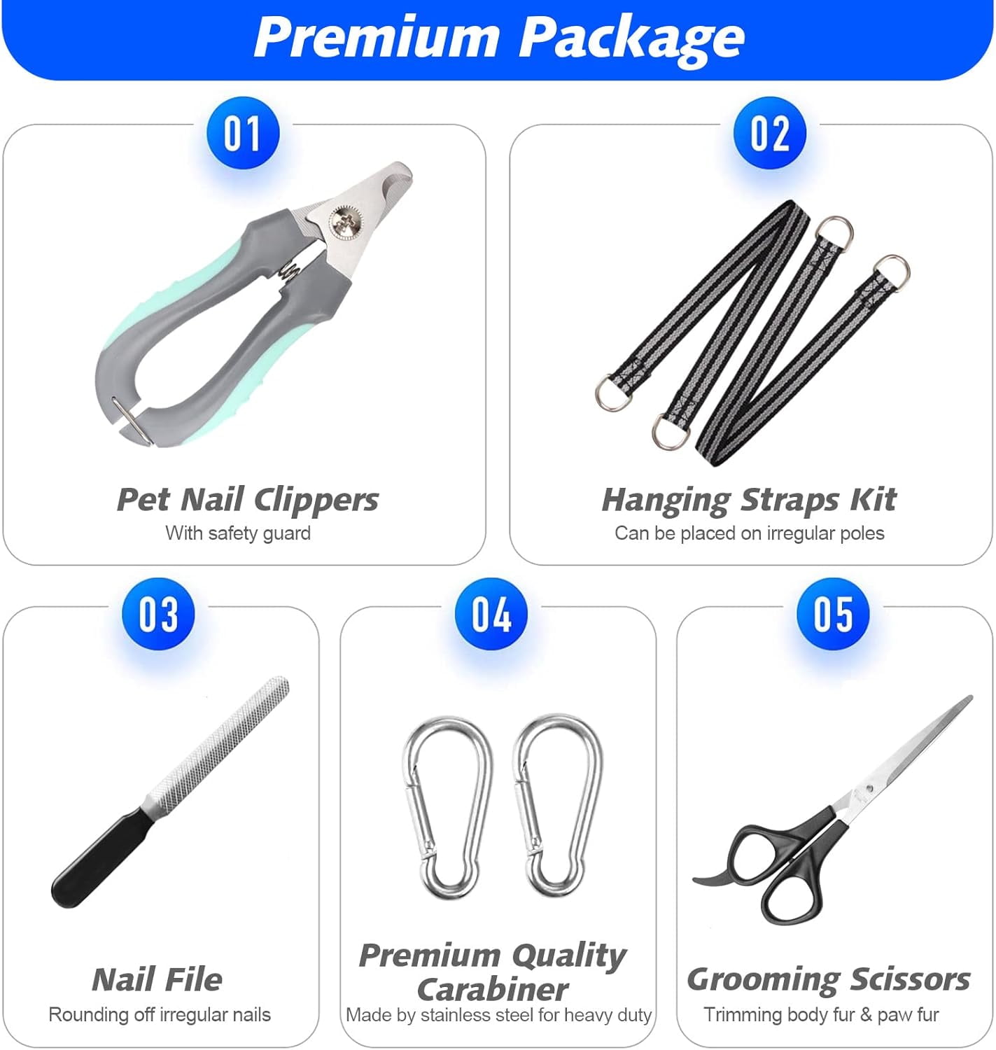 Professional Dog Grooming Kit,Pet Grooming Hammock Harness for Cats & XS Small Dogs，with Nail Clippers, Nail File, Scissors