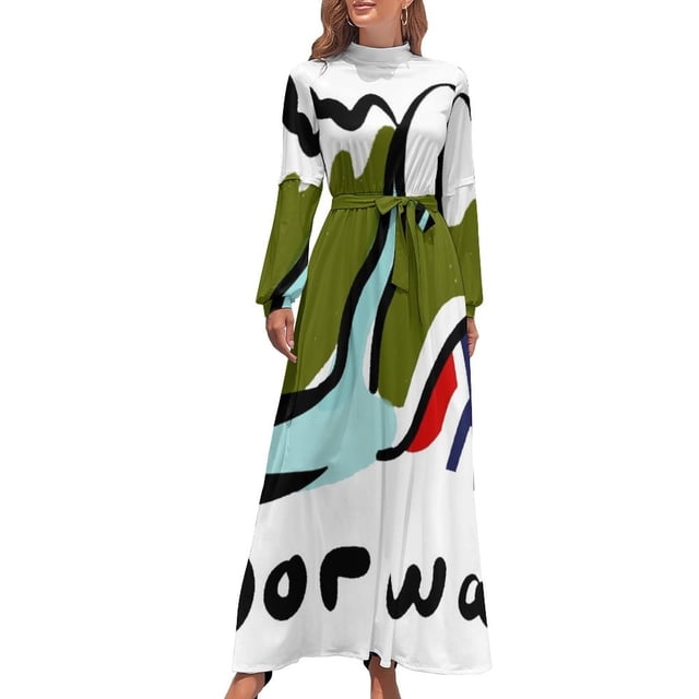 Diseño de la bandera de Noruega Ilustración de fiordo Vestido largo Traje de verano para mujer Vestido para mujer