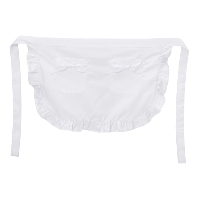 jifeng Women Waist Apron Breathable Practical Accessories with Ruffled Edges Half Apron White