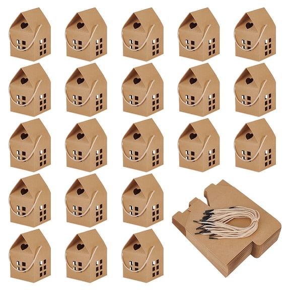 50 Pack House Gift Boxes with Rope Handle 3x3x5 Inch Brown Paper Folding Gift Box DIY