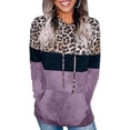 thumbnail image 1 of Womens Color Block Leopard Camo Patchwork Hoodie Sweatshirt Drawstring Pullover Tops with Pocket, 1 of 4