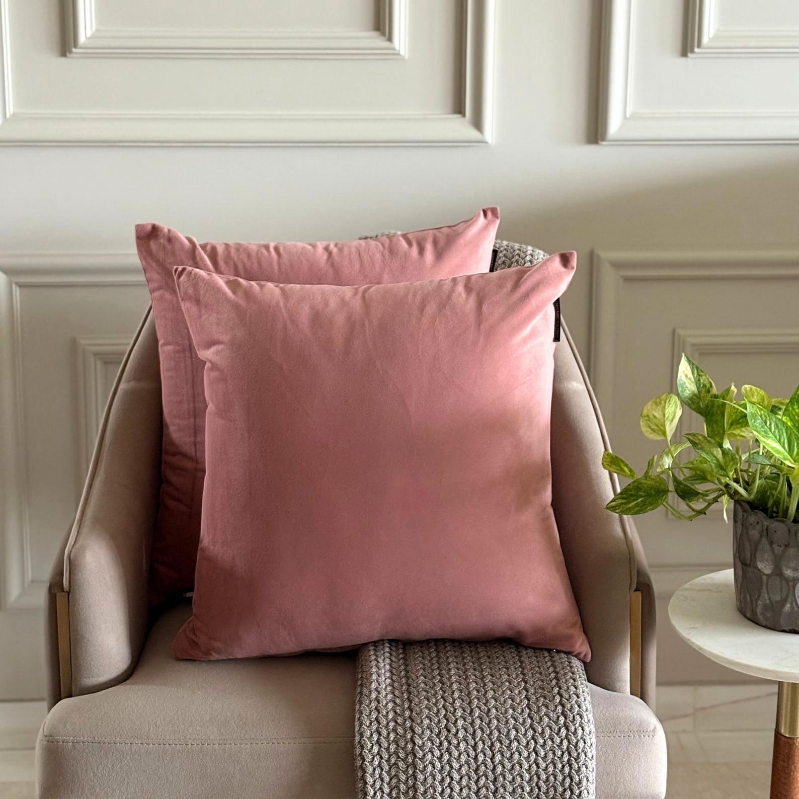 Blush Pink Decorative Throw Pillow Covers 20"x20" | Pack of 2 Modern Plain Velvet Cushion Cover | Solid Color Pillowcases for Couch, Sofa Bedroom & Living Room, Modern Home Décor - Blush Pink Velvet